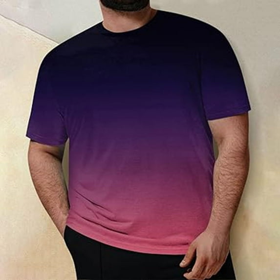 Fnnxeal 4XL Solid shirts for Men, Summer Casual Mens Round Neck Tees Big and Tall T-Shirt Short Sleeve Blouse Hot Pink Classic Tshirts