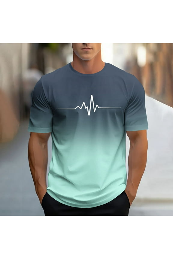 Graphic shirts for Men, Mens Round Neck Tees Casual Short Sleeve Blouse Big and Tall T-Shirt Summer Mint Green Classic Tshirts Size L