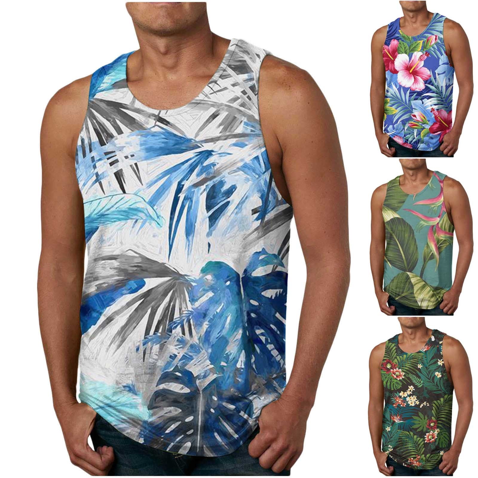 symoid Tank Tops for Men Big and Tall Casual Summer Hawaiian Beach
