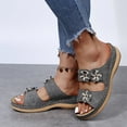 thumbnail image 1 of symoid Women's Comfort Slide Sandals- Slides Sandal Roman Open Toe Wedge Flower Wide Width Clearance Dark Gray Dressy Slide Sandals for Women Size 9, 1 of 4