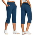 thumbnail image 1 of ABSUYY Womens Capris Petite Leggings Stretch Casual with Pockets Pants for Women Ladies Blue S Capris Comfortable Capri Pants for Women, 1 of 8