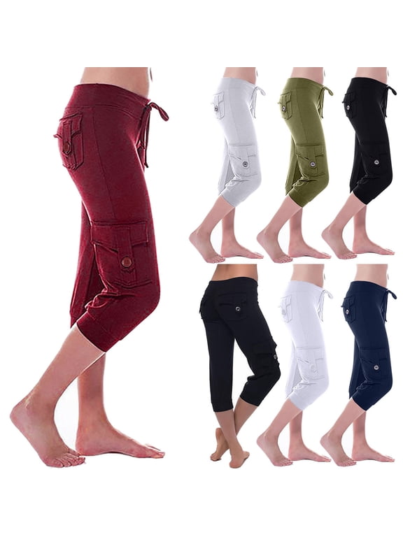 Women's Yoga Capri Leggings- Stretch with Pockets Yoga on Clearance Green Summer Pants for Women Size XS