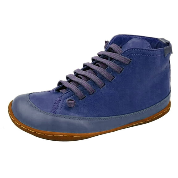 symoid Womens Booties- Comfortable Booties Solid Leather Flat Heel Boots Retro Shoes Blue 36