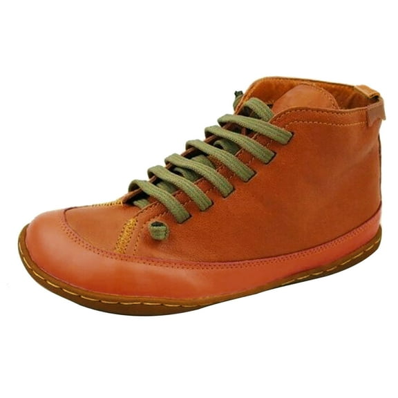 symoid Womens Booties- Comfortable Booties Solid Leather Flat Heel Boots Retro Shoes Orange 41