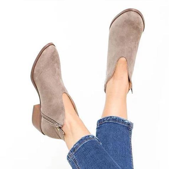 symoid Womens Booties- Mid Heel Shoes Winter Warm Leopard Fashion Side Zipper Pointed Toe Casual Solid Ankle Boots Gray 43