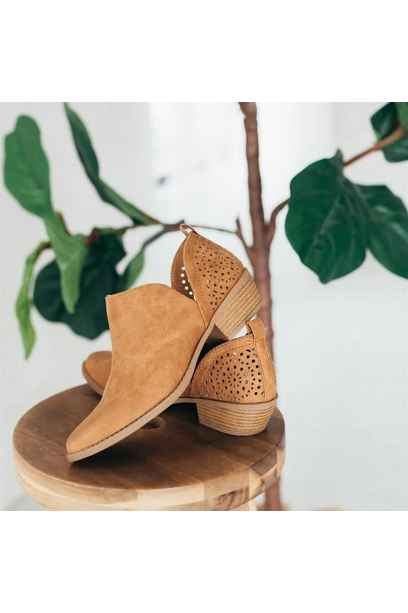 Womens Booties- Shoes Retro Solid Low Heel Hollow Out Fashion Short Leather Boots Brown 43