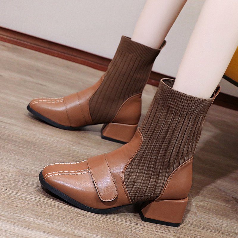 Womens Boots- Gao Yinglun Boots Children's Short Boots Autumn and Winter Single Boots Socks Boots Brown 41
