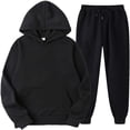 thumbnail image 1 of symoid Womens Casual Pants- 2PCS Outfits Unisex Sweatpants Tracksuits Full Length Sleeve Pullover Hoodies Sweatshirt and Sweatpants Fall Winter Suit Black XL, 1 of 8