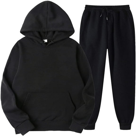 symoid Womens Casual Pants- 2PCS Outfits Unisex Sweatpants Tracksuits Full Length Sleeve Pullover Hoodies Sweatshirt and Sweatpants Fall Winter Suit Black L