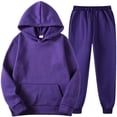 thumbnail image 1 of symoid Womens Casual Pants- 2PCS Outfits Unisex Sweatpants Tracksuits Full Length Sleeve Pullover Hoodies Sweatshirt and Sweatpants Fall Winter Suit Purple XXXL, 1 of 7