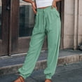 thumbnail image 1 of symoid Womens Casual Pants- Casual Solid Pants with Pocket Comfortable Tie Feet Full Length Pants Mint Green L, 1 of 8
