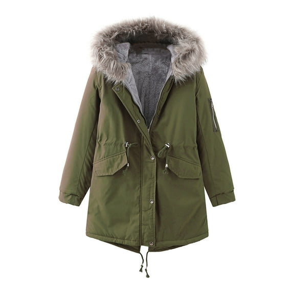 symoid Womens Coats & Jackets- Winter Long Thickening and Velvet Keeping Warm Casual Coat with Hat Army Green XL