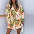 thumbnail image 1 of symoid Womens Dresses 2022- Summer Casual Button Front Printed V-Neck Loose Half Sleeve Drawstring Dresses Green M, 1 of 5