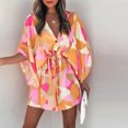 thumbnail image 1 of symoid Womens Dresses 2022- Summer Casual Button Front Printed V-Neck Loose Half Sleeve Drawstring Dresses Orange XXL, 1 of 6