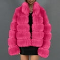 thumbnail image 1 of symoid Womens Faux Fur Coats & Jackets- Ladies Warm Faux Fur Coat Jacket Winter Solid V-neck Outerwear Hot Pink XXL, 1 of 5