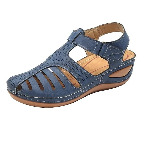symoid Womens Flat Sandals Wide Width- Casual Comfort Open Toe New Summer Blue Ladies Sandals Size 9