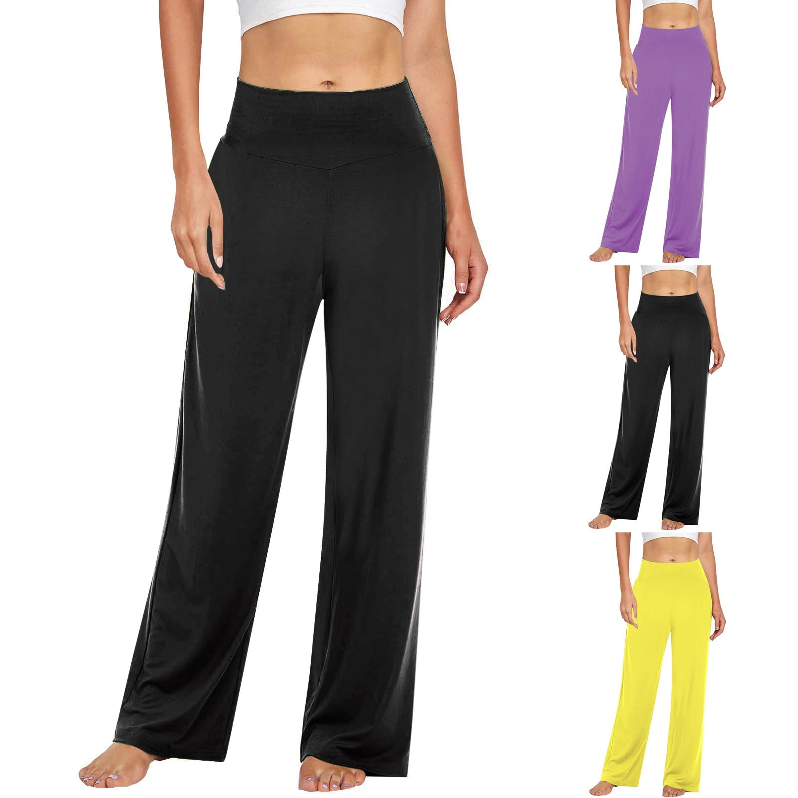 symoid Womens Full Length Casual Pants High Waist Solid WideLeg