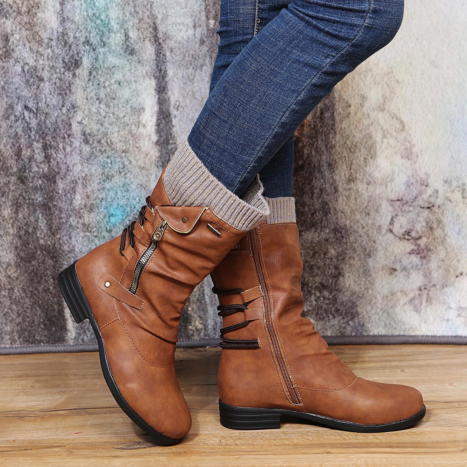 Women's lace up calf boots outlet