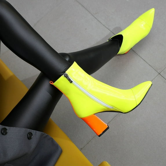 symoid Womens Mid Calf Boots- Fashion Boots Pointed Zip Shoes Winter Warm Casual Shoes Super High Heel Mixed Color Boots Yellow 38