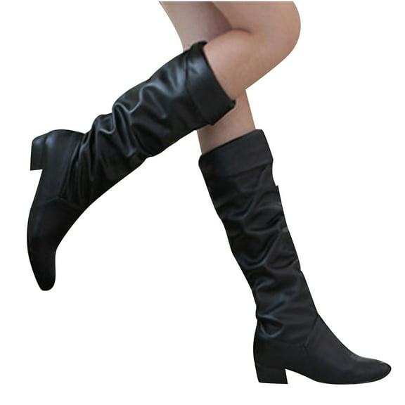 symoid Womens Mid Calf Boots- Winter Elegant Knee High Boots Black Brown High Tube Flat Heels Shoes Black 38