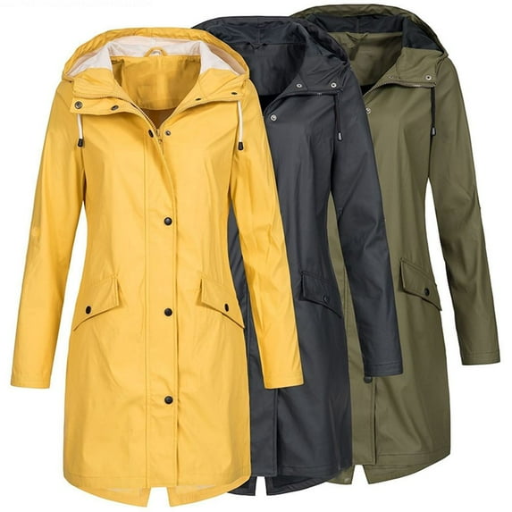 symoid Womens Rain Coats & Jackets- Solid Rain Jacket Outdoor Hooded Waterproof Windproof Long Coat Gray XL