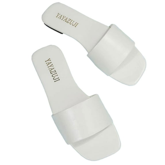 symoid Womens Slides on Clearance- Summer Casual New Open Toe Comfort White Sandals Women Size 8.5