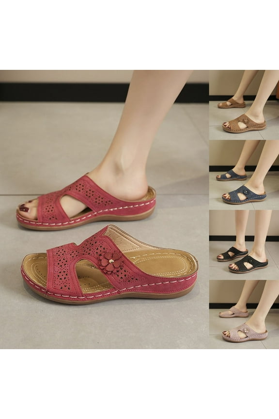 Womens Summer Comfort Flats Sandals- Clearance Flat Beach Open Toe Wide Width Black Dressy Slide Sandals for Women Size 8.5