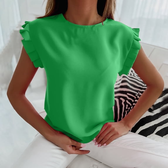 SYMOID Womens T-Shirts- Short Sleeve Drop Shoulder Blouse Bracelet Scoop Neck Printed Casual Tee Tops ,for Spring, Summer and Fall Green XL