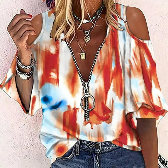 symoid Womens Tank Tops T-Shirts- V-Neck Casual Printed Short Sleeve Flutter Blouse Cold Shoulder Tee Tops ,for Spring, Summer and Fall White L