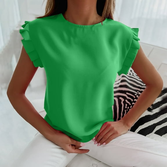 GUZOM Womens Tops & T-Shirts- Scoop Neck Bracelet Drop Shoulder Blouse Casual Printed Short Sleeve Tee Tops ,for Spring, Summer and Fall Green S