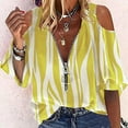 thumbnail image 1 of symoid Womens Tank Tops T-Shirts- Blouse V-Neck Printed Flutter Cold Shoulder Short Sleeve Casual Tee Tops ,for Spring, Summer and Fall Yellow XL, 1 of 7