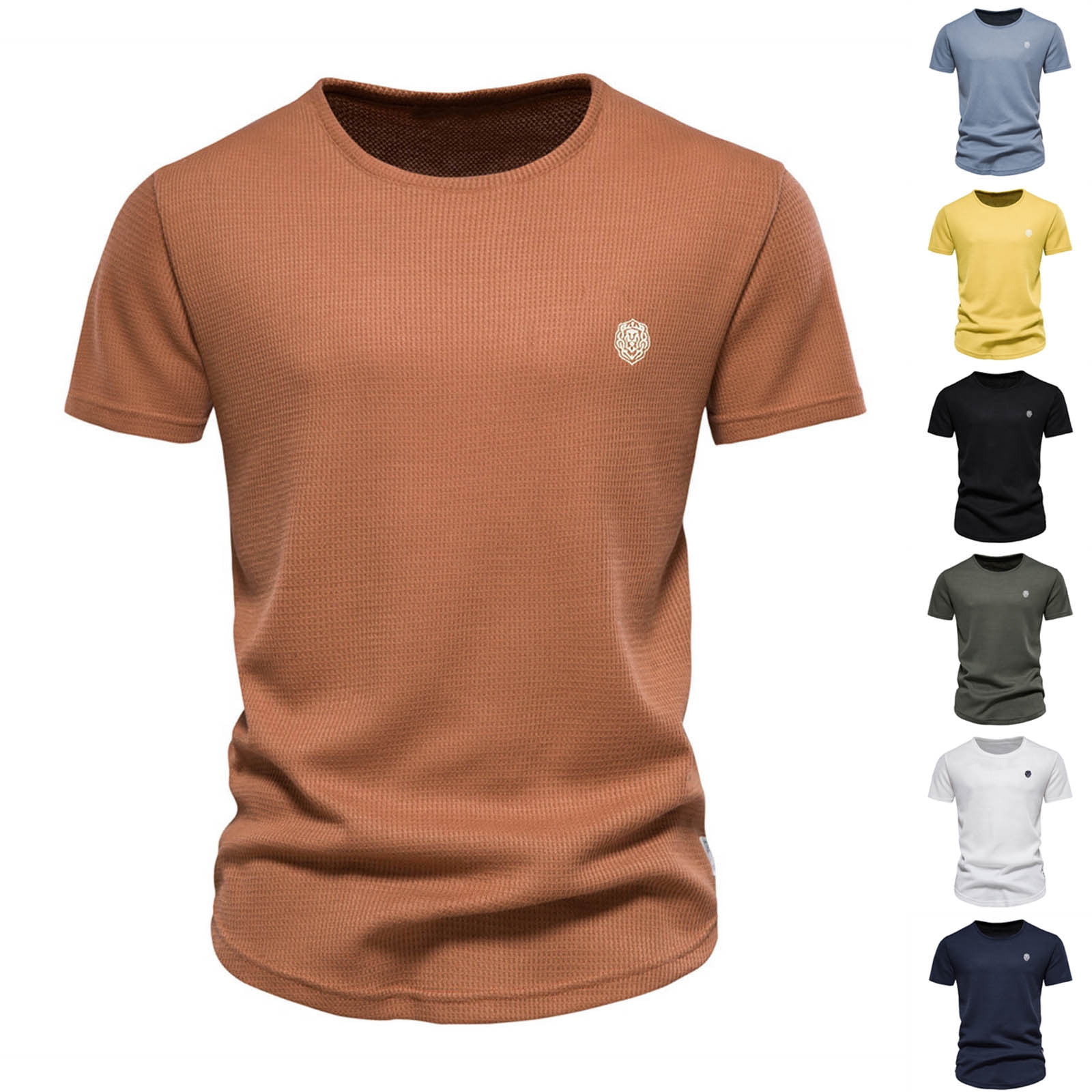 symoid Workout T-shirts for Men Big and Tall- Big and Tall Summer  Round-Neck Casual Value Army Green Men's Tee Shirts Size S