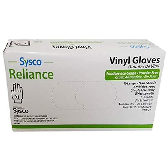 Sysco Reliance Vinyl Gloves X Large 100 per Box