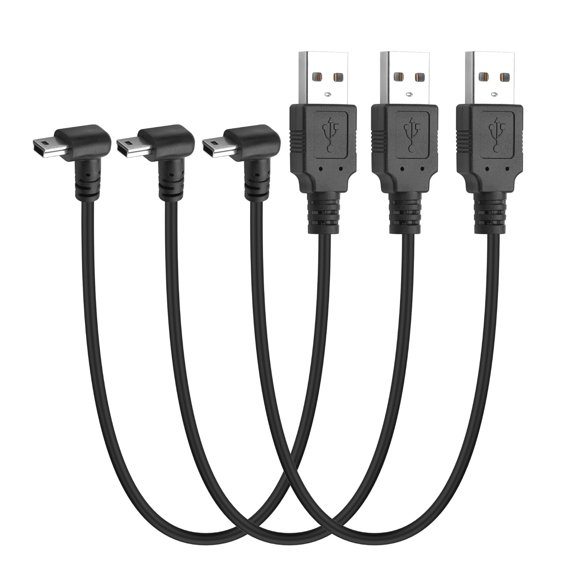 szgwtk 30CM 90 Degree Mini USB Short Cable, 3Pcs, Up Angle | Right Angle USB A 2.0 to Mini B, Data Sync Charging, For Dash Cam Driving Recorder, MP3 Players, Camera
