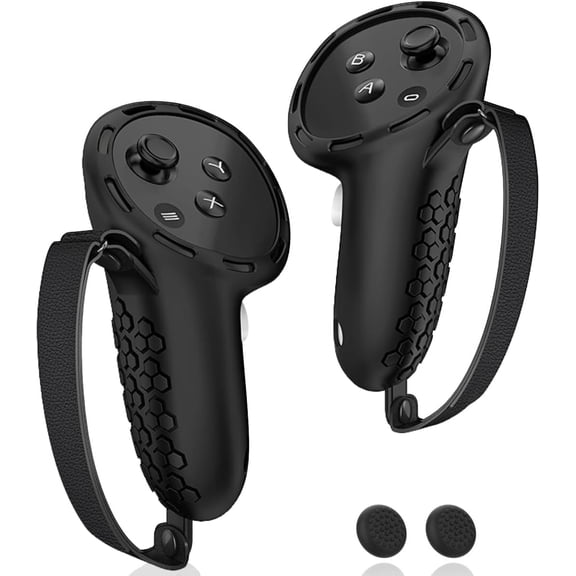 szgwtk Controller Grip for Meta Quest 3S Oculus Quest 3 VR Accessories Grips Cover for VR Touch Controllers Straps Silicone Covers Protector with Non-Slip Thumbstick Covers 1Pair Black