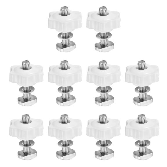 t Track Bolts Knob Kit, 10 Set M8 x 40mm x 38mm Threaded Bolts with Washers and 6-Star Knobs Nuts t Track Accessories for Woodworking Jigs and Fixtures, Silver White