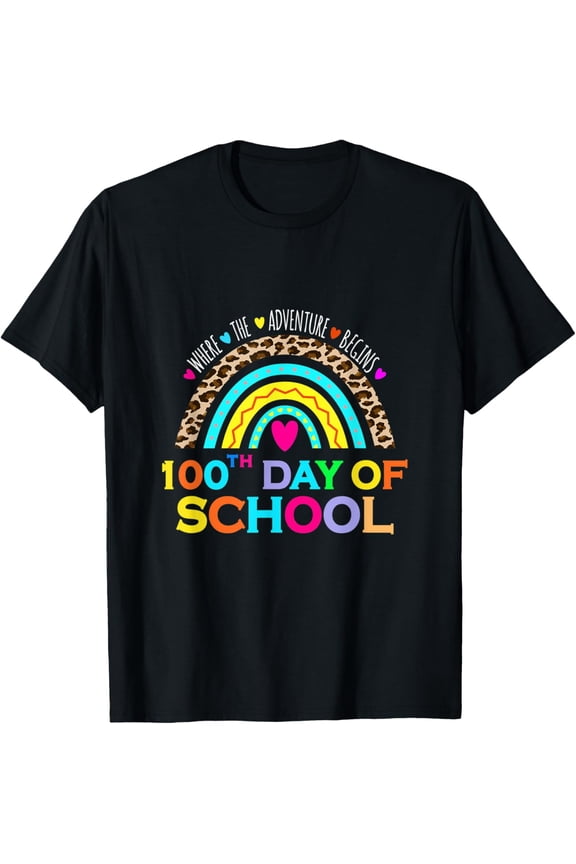 t-shirt 100th Day Of School Rainbow Students Teachers T-Shirt mens,black,women,funny,journey,Crew Neck, Short Sleeve,custom clothing patterns.gift