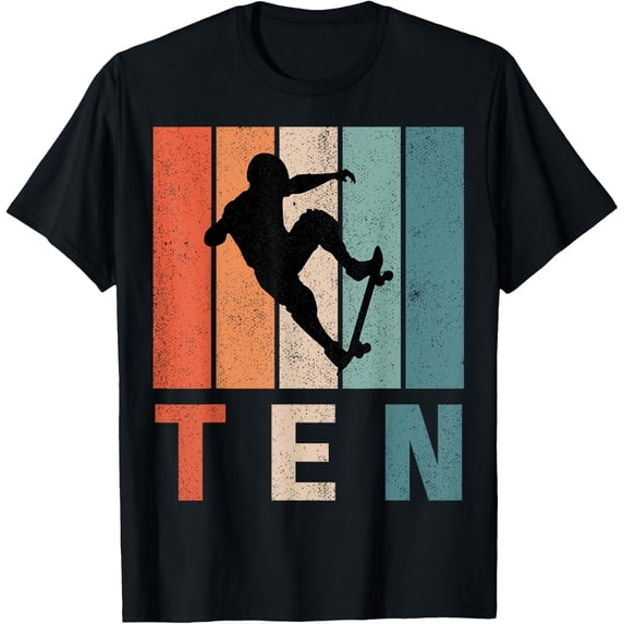 t-shirt 10th Birthday Retro Skateboard Skater Boys Kids 10 Years Old T-Shirt mens,black,women,funny,journey,Crew Neck, Short Sleeve,printing