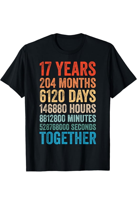 t-shirt 17 Year Anniversary Him Her Couple 17th Wedding T-ShirtMen and women can wear, black T-shirts, gifts. Age: M,L,XL 2XL, 3XL, 4XL