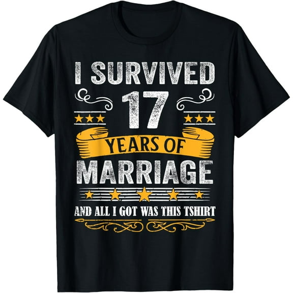 t-shirt 17th Wedding Anniversary shirt Couples Husband Wife 17 Years T-ShirtMen and women can wear, black T-shirts, gifts. Age: M,L，XL 2XL, 3XL, 4XL