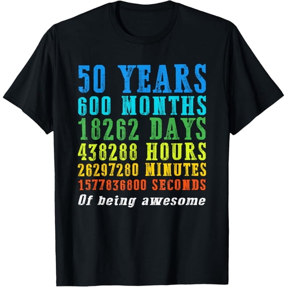 t-shirt 50 YEARS 600 MONTHS Happy Bday 50th Birthday Countdown T-Shirt mens,black,women,funny,journey,Crew Neck, Short Sleeve,custom clothing patterns.gift