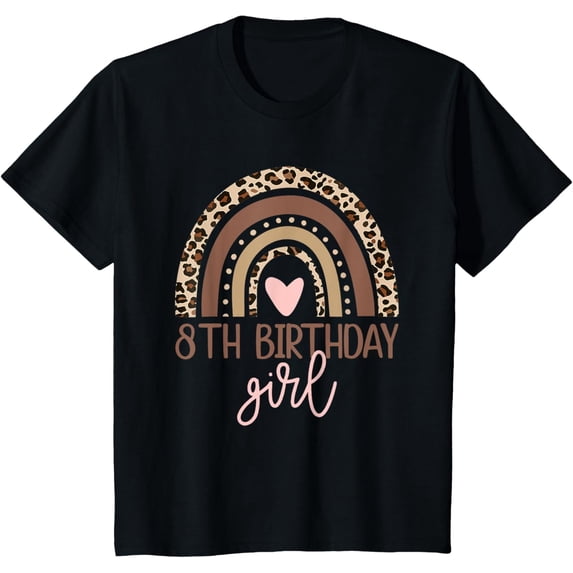 t-shirt 8 Years Old Leopard Rainbow 8th Birthday Shirt Girls Kids T-Shirt mens,black,women,funny,journey,Crew Neck, Short Sleeve,printing