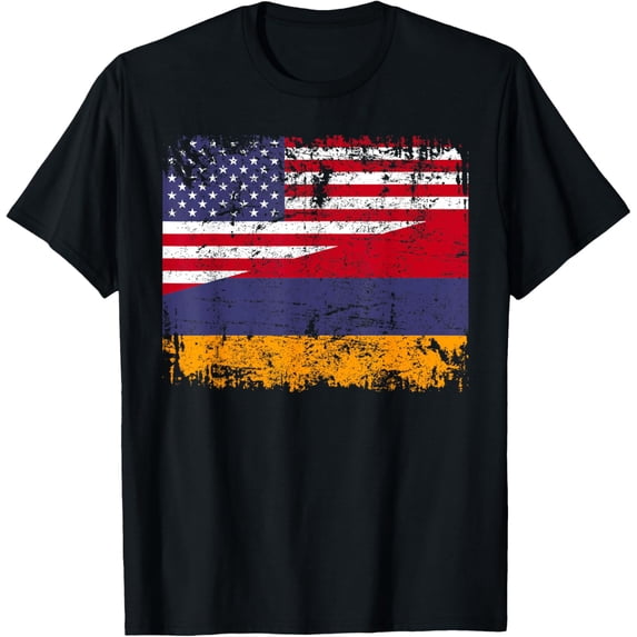t-shirt ARMENIAN ROOTS | Half American Flag | USA ARMENIA FLAG T-Shirt mens,black,women,funny,journey,Crew Neck, Short Sleeve,printing