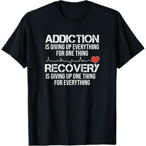 t-shirt Addiction VS Recovery AA NA Heartbeat for a Clean Sober Life T-Shirt.