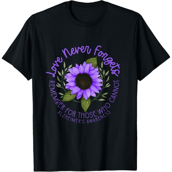 t-shirt Alzheimer Awareness Tee for Men and Women Purple sunflower T-Shirt.