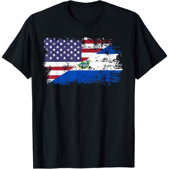 t-shirt American El Salvador Flag T-Shirt mens，black，women，funny，journey，Crew Neck, Short Sleeve,custom clothing patterns.gift
