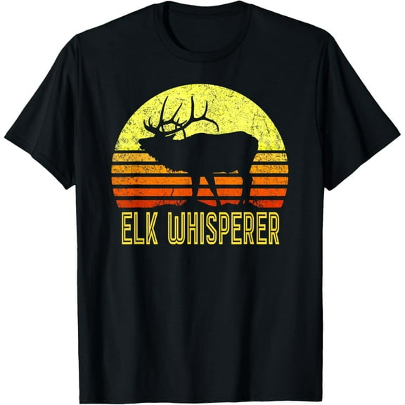t-shirt American Elk Hunter Dad Vintage Retro Sun Bow Hunting Gift T-Shirt mens，black，women，funny，journey，Crew Neck, Short Sleeve,printing