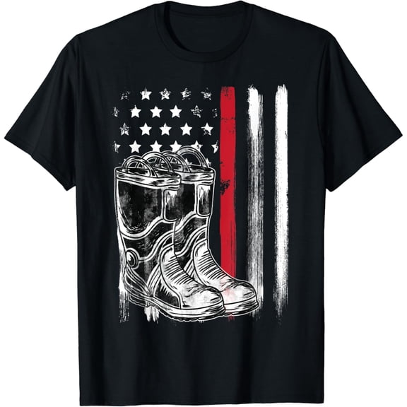t-shirt American Flag Thin Red Line Firefighter Boots T-Shirt mens t shirt，black，women，funny，misfits，men，journey