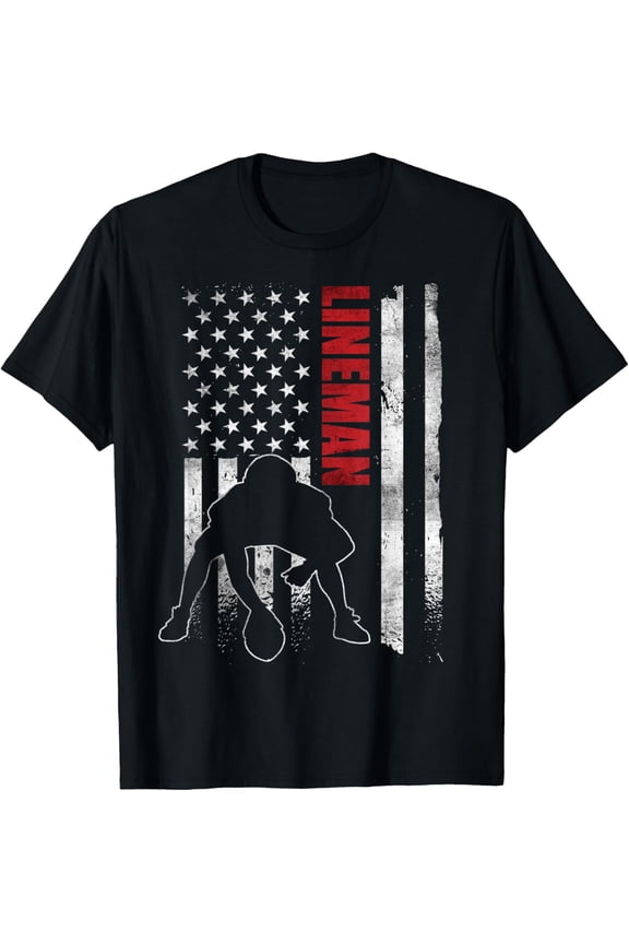 t-shirt American Football Lineman Offensive Player Apparel US Flag T-Shirt.