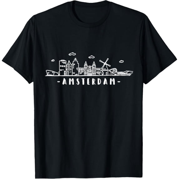 t-shirt Amsterdam Skyline Vintage Netherlands Holland Dutch Souvenir T-Shirt mens,black,women,funny,men,journey,Crew Neck, Short Sleeve,printing